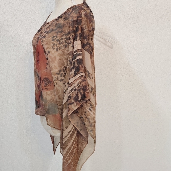 SANS Souci Cropped Boho Sheer Flowy Floral Loose Arm Top Size M - Picture 4 of 8